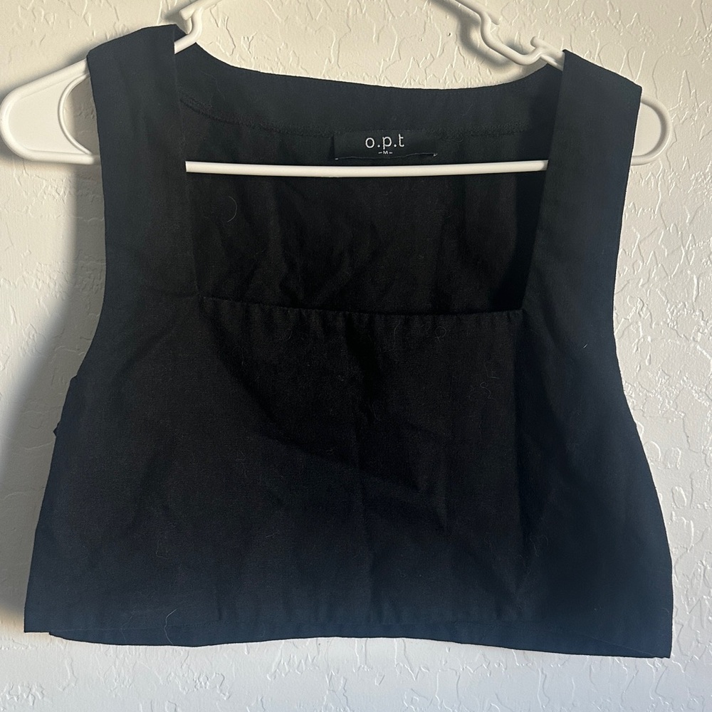 Opt crop black womens size medium square neck cotton viscose blend renaissance